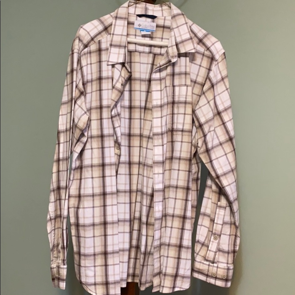 beige long sleeve light button down long sleeve
